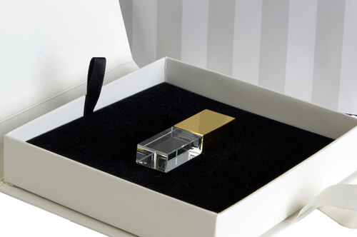 Gold Crystal USB with Black Insert and White Box