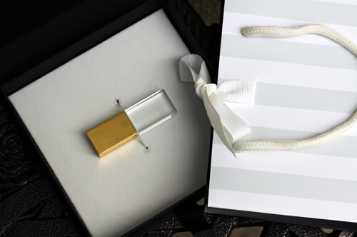 Gold Crystal USB in Black Box with Ivory Insert