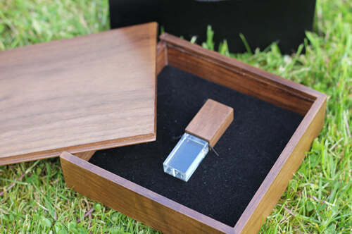 Walnut Crystal USB with Premium Wooden Walnut Box and Black Insert