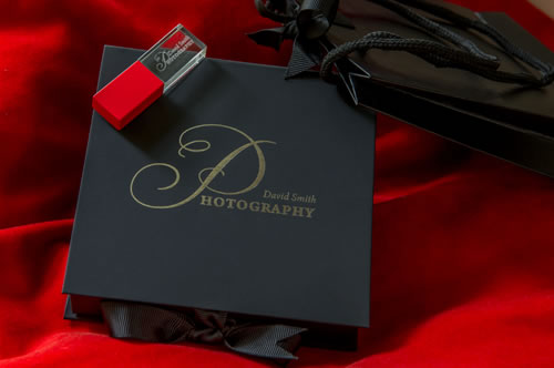 Red Crystal USB with Black Box and Plain Black Bag