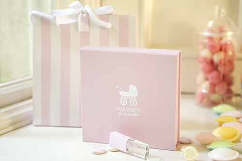 Pink Crystal USB with Pink Box and Pink Striped Bag