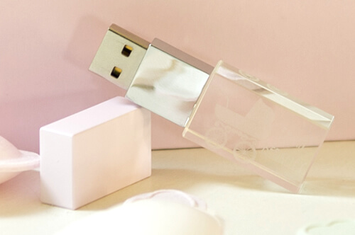 Pink Crystal USB with Laser Engraving