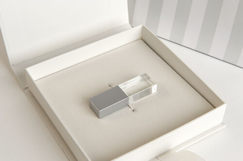 Silver Crystal USB with Ivory Box