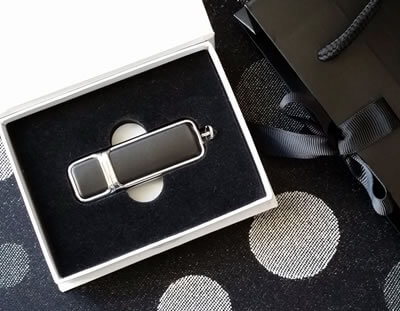 Black Leather USB in Essentials White Box