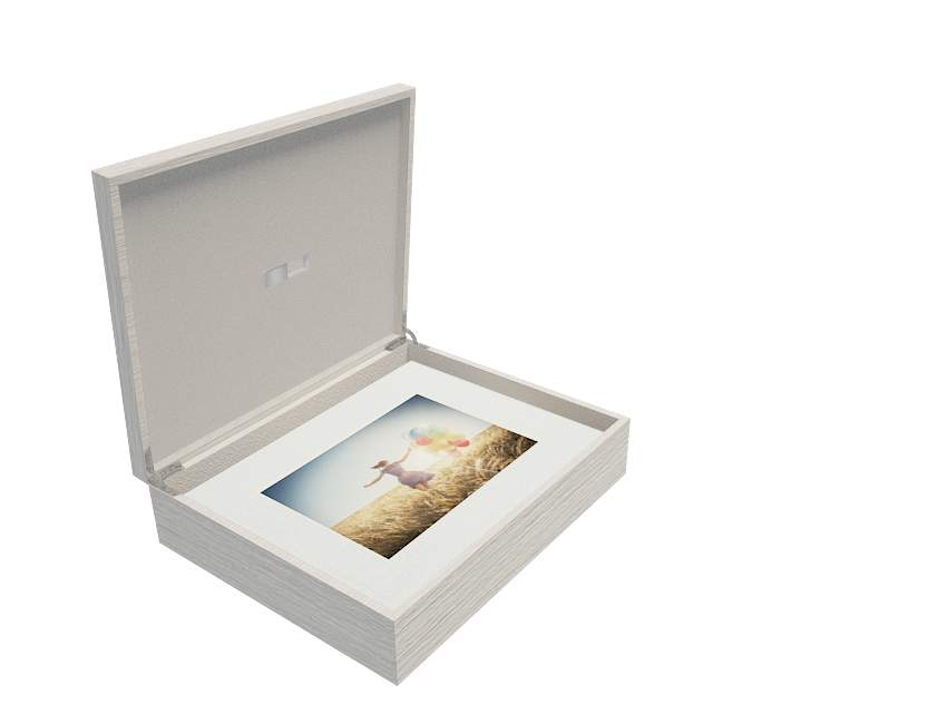 White wood box -- 11x14, silver USB, 20 ultimate white