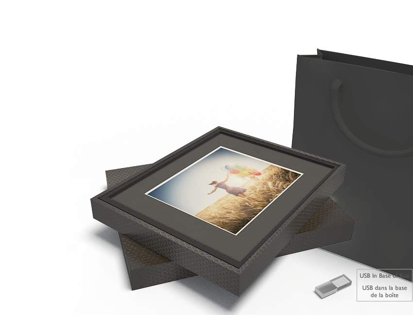 Boîte folio GRAND MODELE  5 passe-partouts NOIRS Impression 20X25cm avec USB