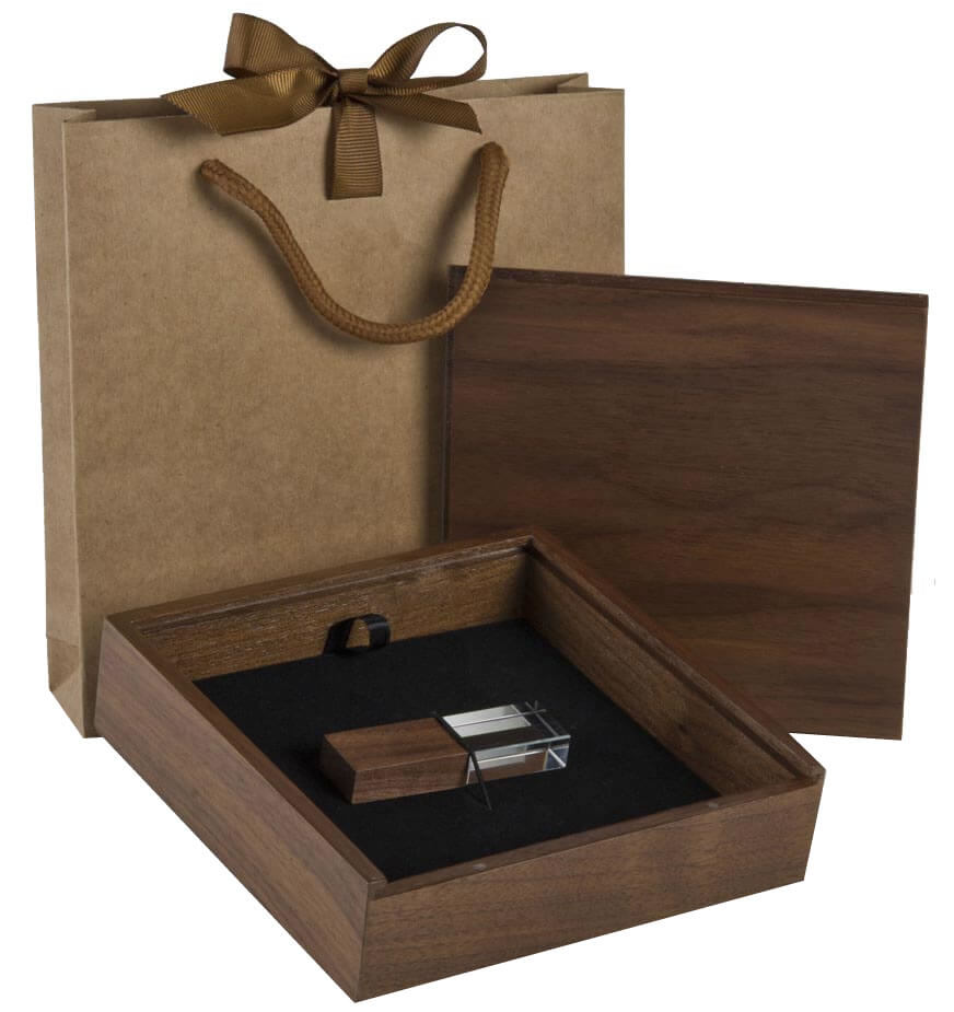 16GB Walnut Crystal USB Presentation Kit with Walnut Box & Gift Bag
