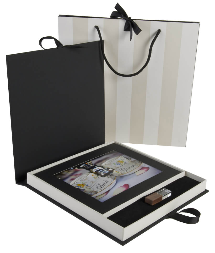 USB Mount Box Presentation Kit (8 x 6) with 16GB Walnut Crystal USB & Gift Bag - Mounts: Black 