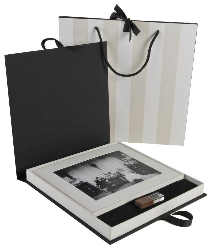 USB Mount Box Presentation Kit (8 x 6) with 16GB Walnut Crystal USB & Gift Bag - Mounts: Ivory