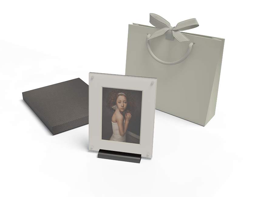 10x8 Folio Art Frame White mat, gray bag, black foil logo