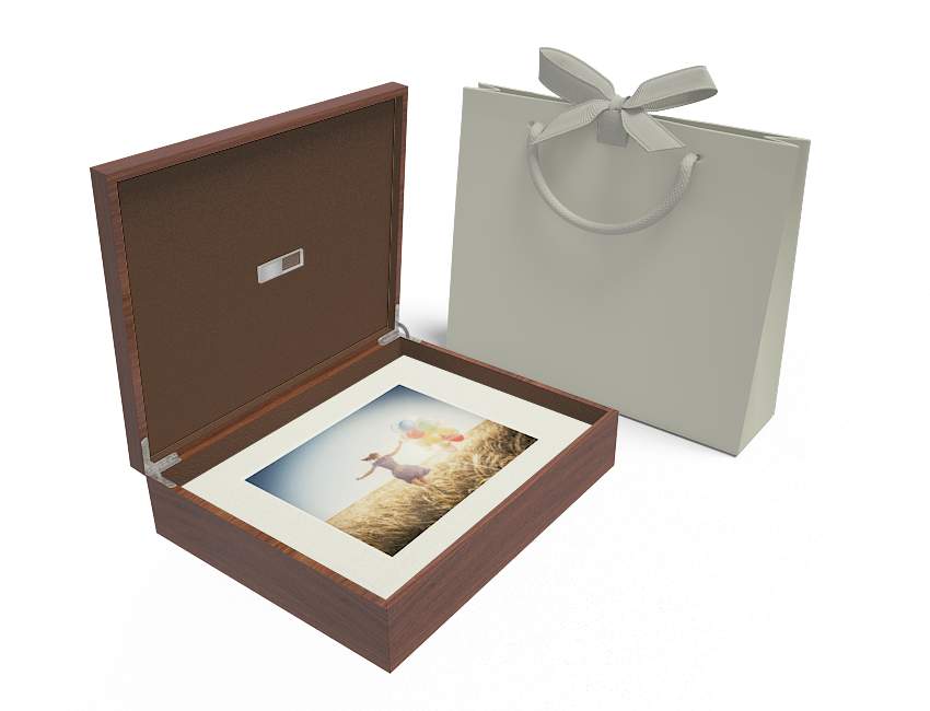 Walnut Premium Wood Window Folio Box with 8 Gb USB and ivory mats