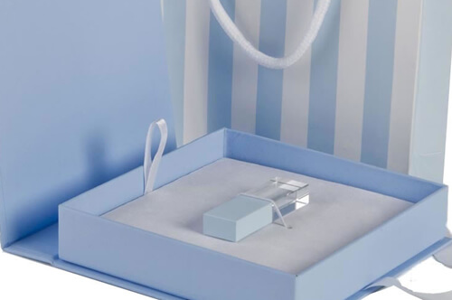Blue Crystal USB with White Insert and Blue Box