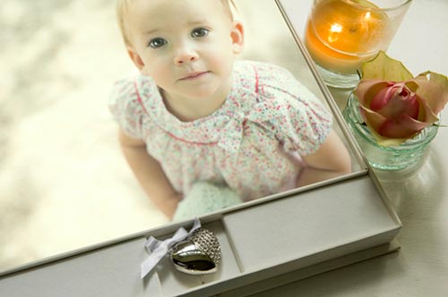 Ivory Print Box with Jewelled Heart USB