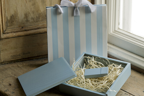Blue Premium Wooden USB with Blue Striped Bag