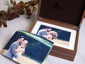 Beautiful wooden folio box with matted prints