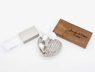 Jewelled Heart, Walnut Wood and Crystal USB flash drives