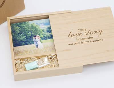 Maple Print Box with Engraved Design and Crystal USB